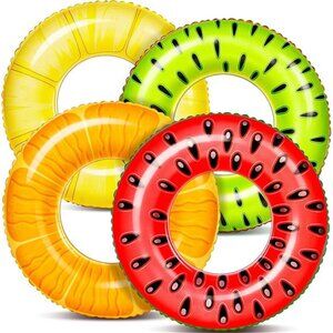 4 Pack‎ Inflatable Pool Floats, Pool Tube Rings, Swim Tubes, Floaties for Kids